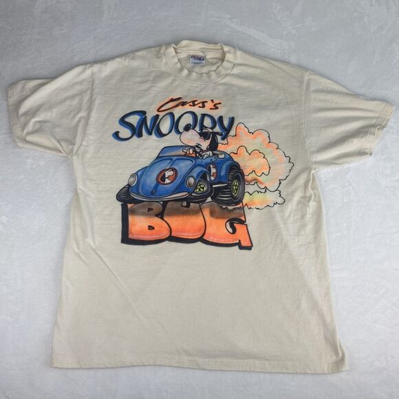 Vintage Hanes Beefy T Shirt Snoopy Graphic Adult Extra Large Beige Crewneck Rare